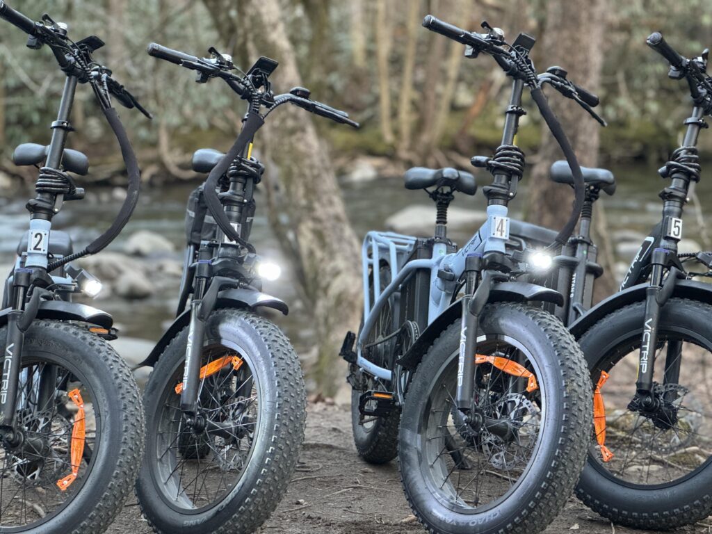 E-Bike rental Gatlinburg fat tire electric bikes by river trail